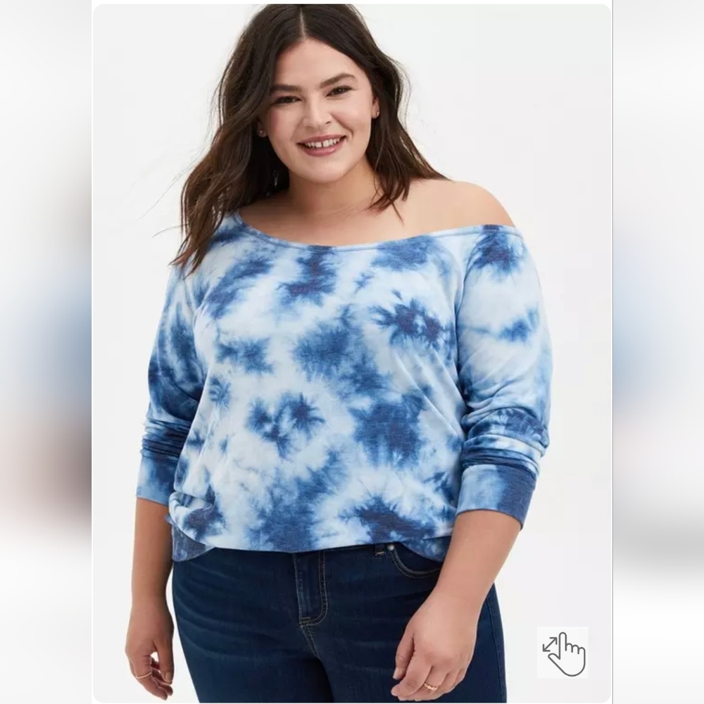 Torrid 6x Blue Tie-Dye Terry Off Shoulder Sweatshirt